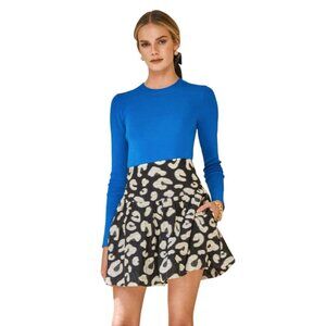 Hunter Bell London Mini Skirt Womens 8 Black Silver Cheetah High Rise A-Line